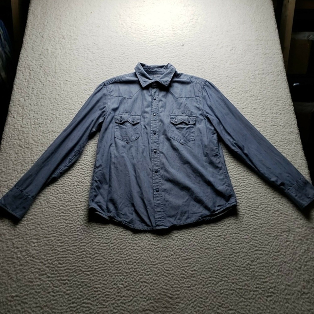 Arizona Jean Co Shirt Mens Large Blue Denim Western Snap Button-Up Casual